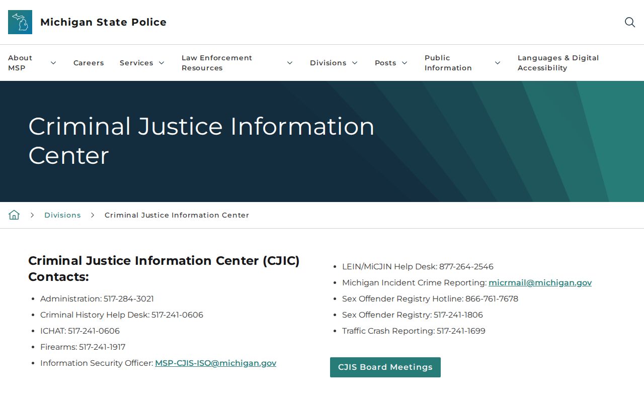 MSP CJIC information for Leelanau County arrest history