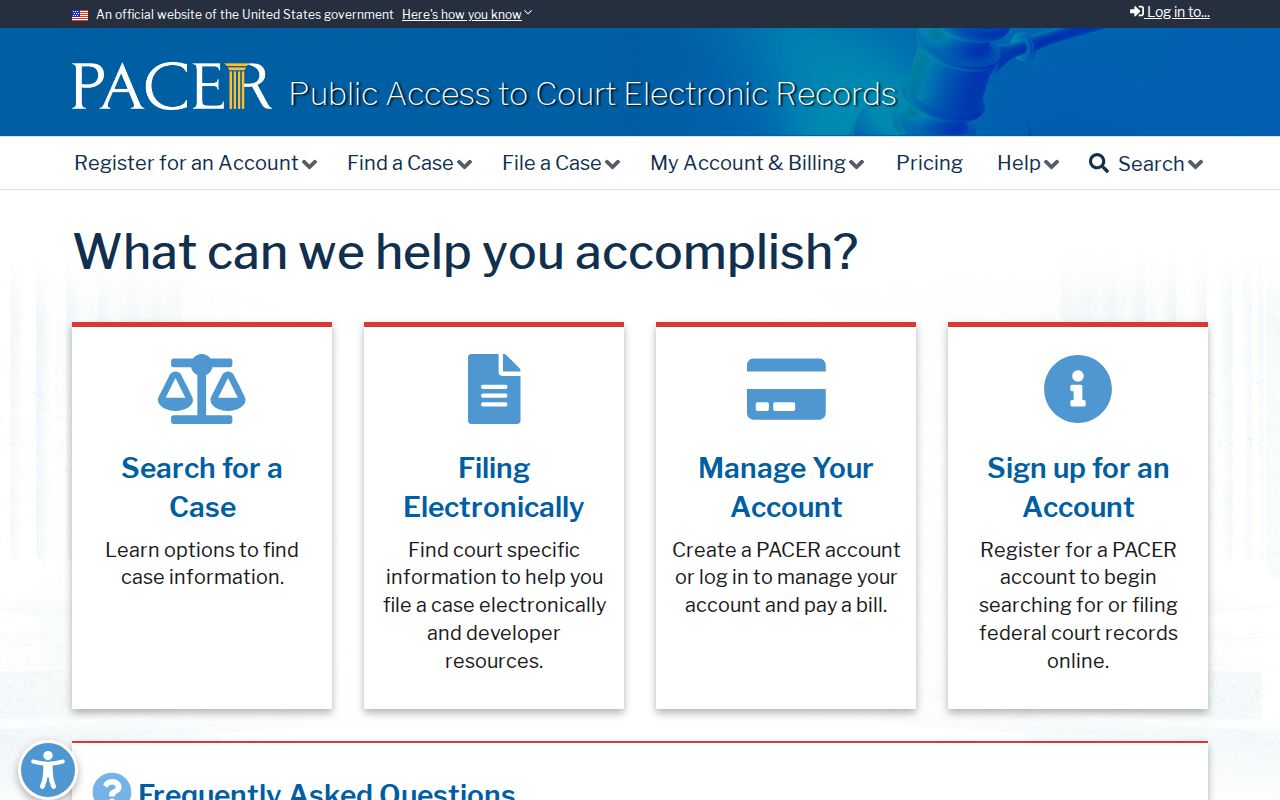 PACER federal case access for Empire criminal history records