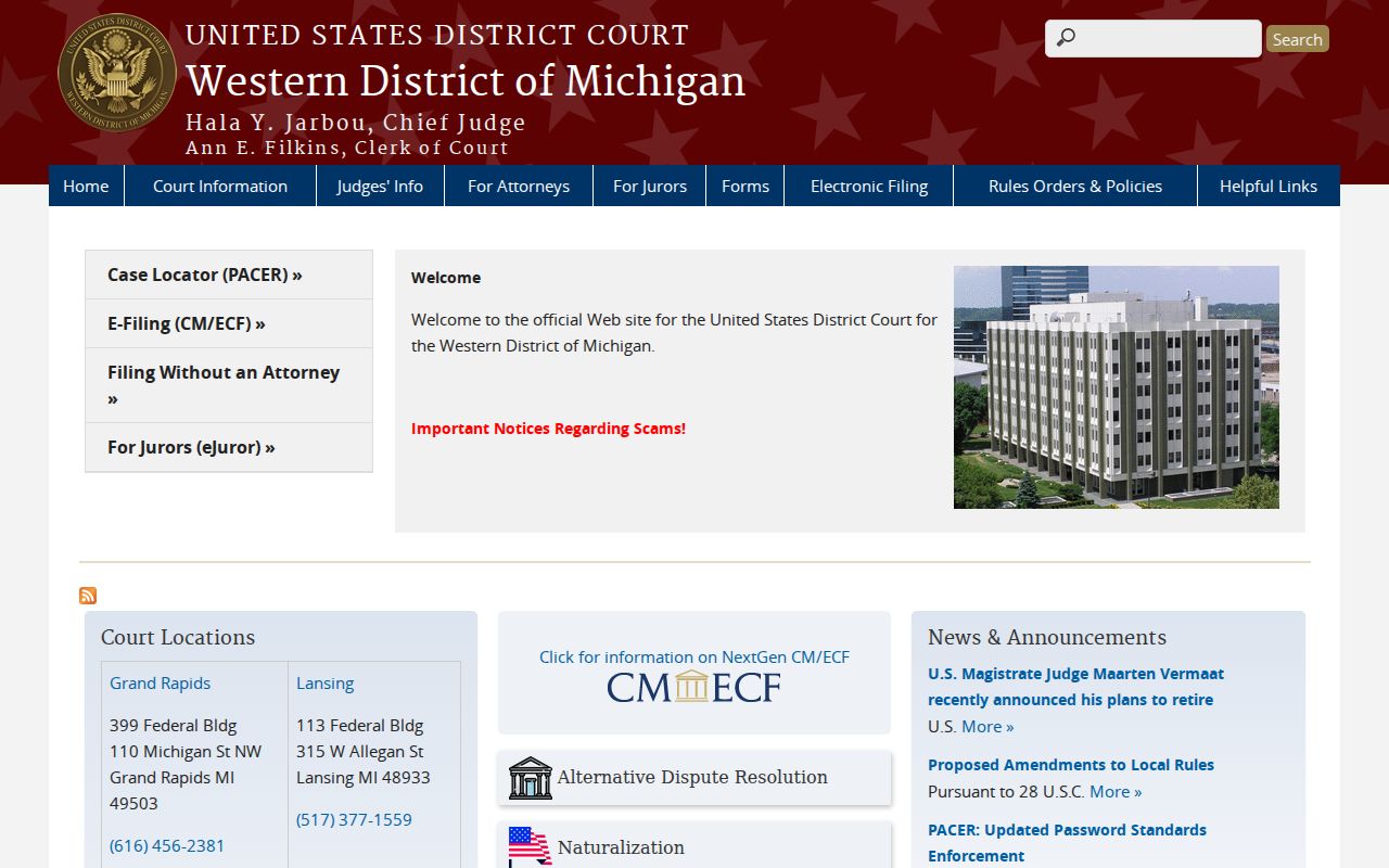 Western District of Michigan for Empire federal criminal records