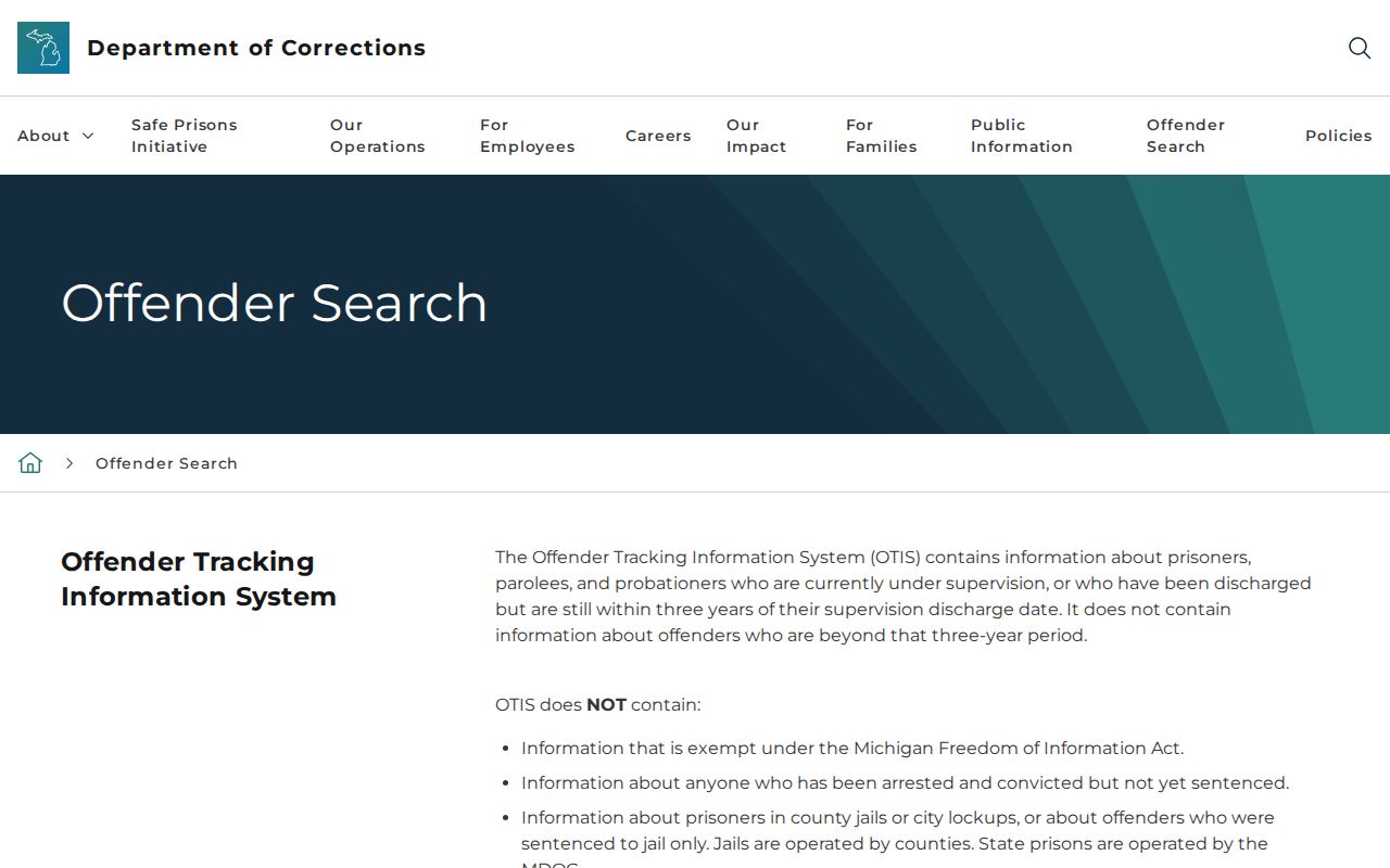 Leelanau County criminal records through the MDOC OTIS search