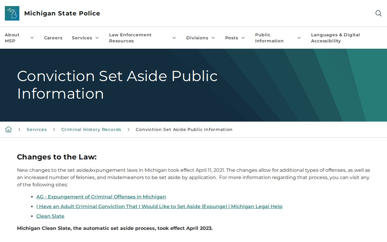Michigan set-aside instructions for Leelanau County criminal records