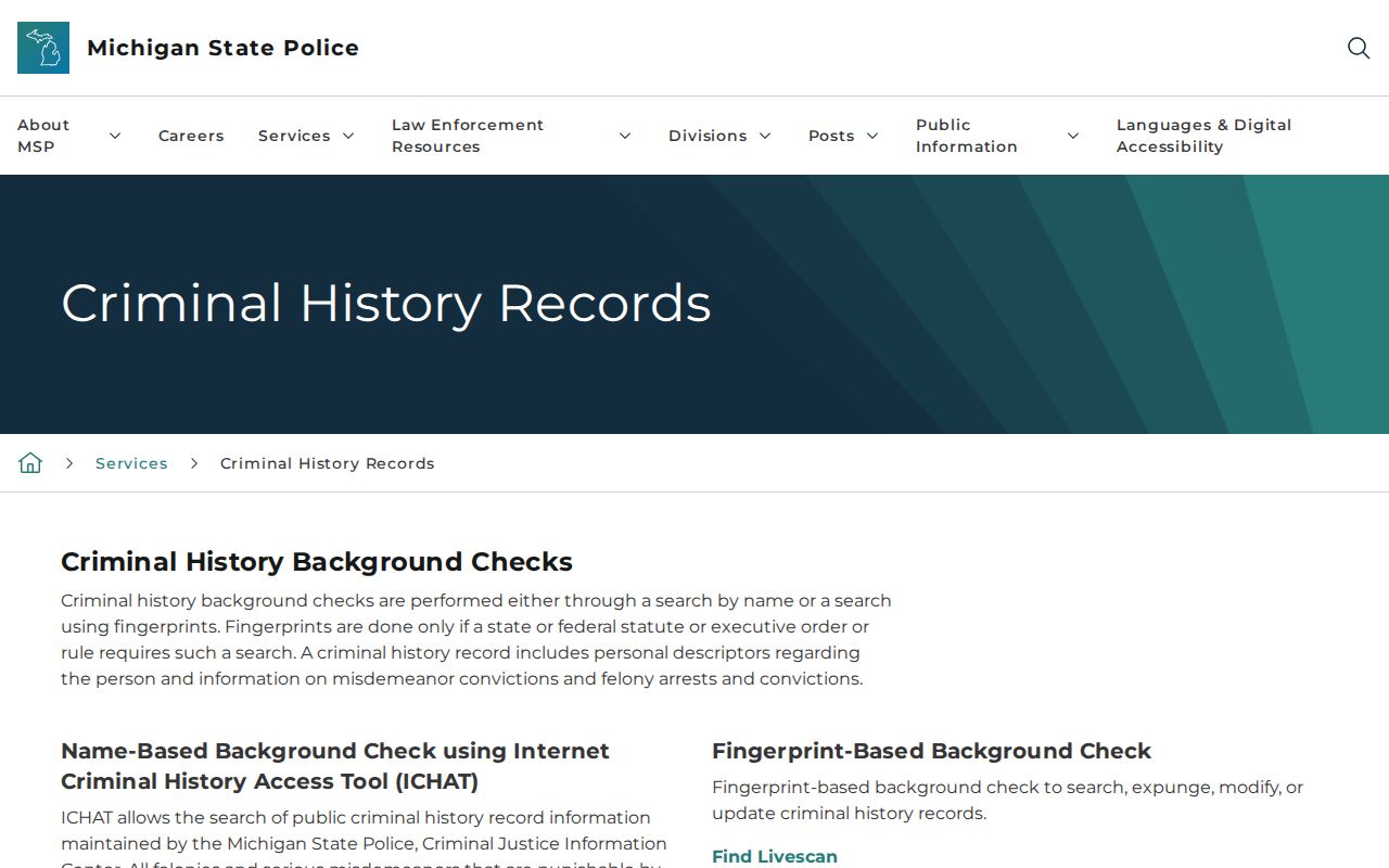 MSP criminal history access choices for Leelanau County records