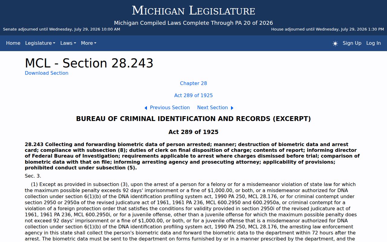 Michigan criminal history dissemination law for Northport record checks