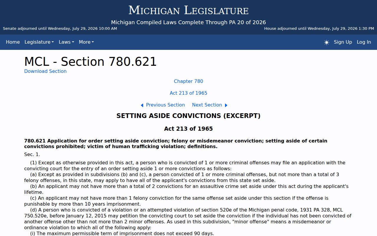 Michigan set-aside eligibility for Northport criminal records