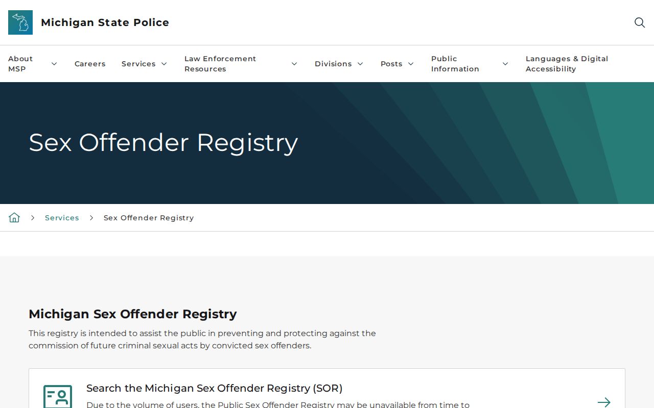 Michigan PSOR search for Leelanau County sex offender records