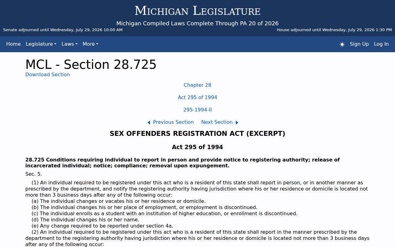 Michigan registration duties for Leelanau County sex offender records